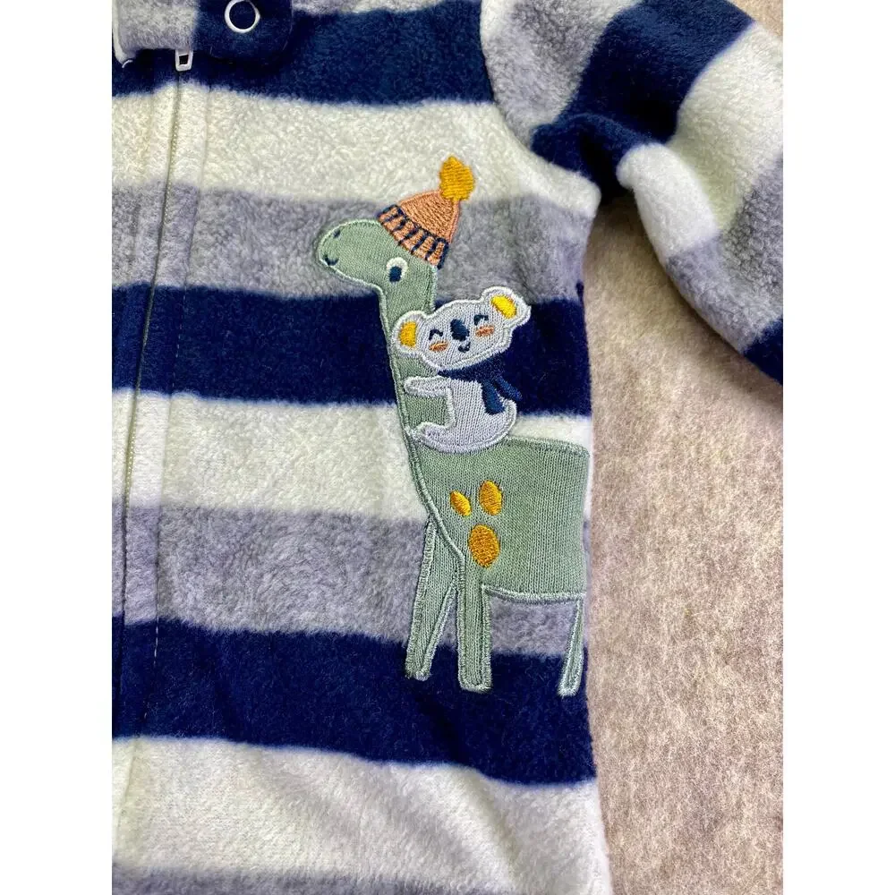 Koala Baby Blue & Gray Striped Fleece Fully Zip Footed Sleeper Size 0-3 Months